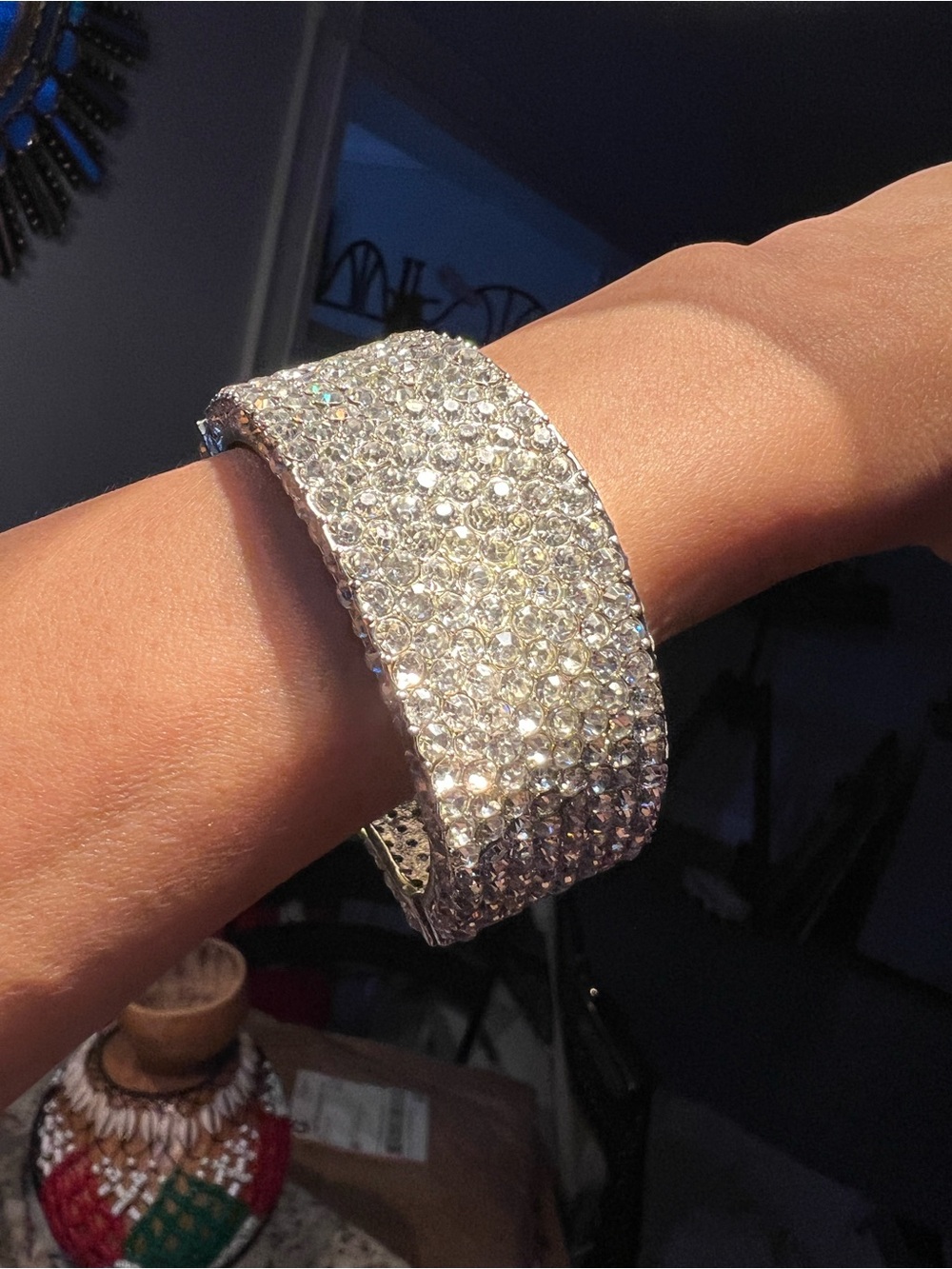 Amazing Sparkle! Silver Crystal Pavé Wide Cuff Bracelet
